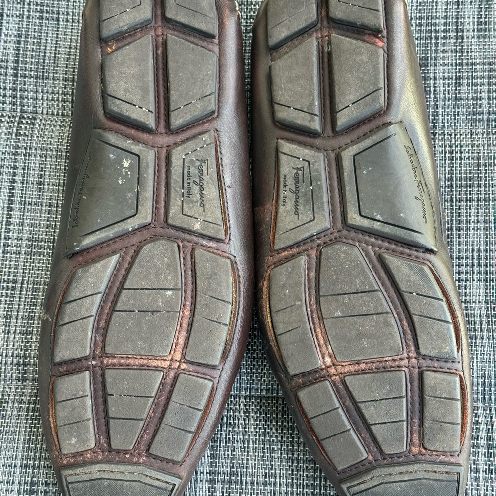 🟤 Salvatore Ferragamo Dark Brown Loafers with Silver Accent - Picture 3 of 5